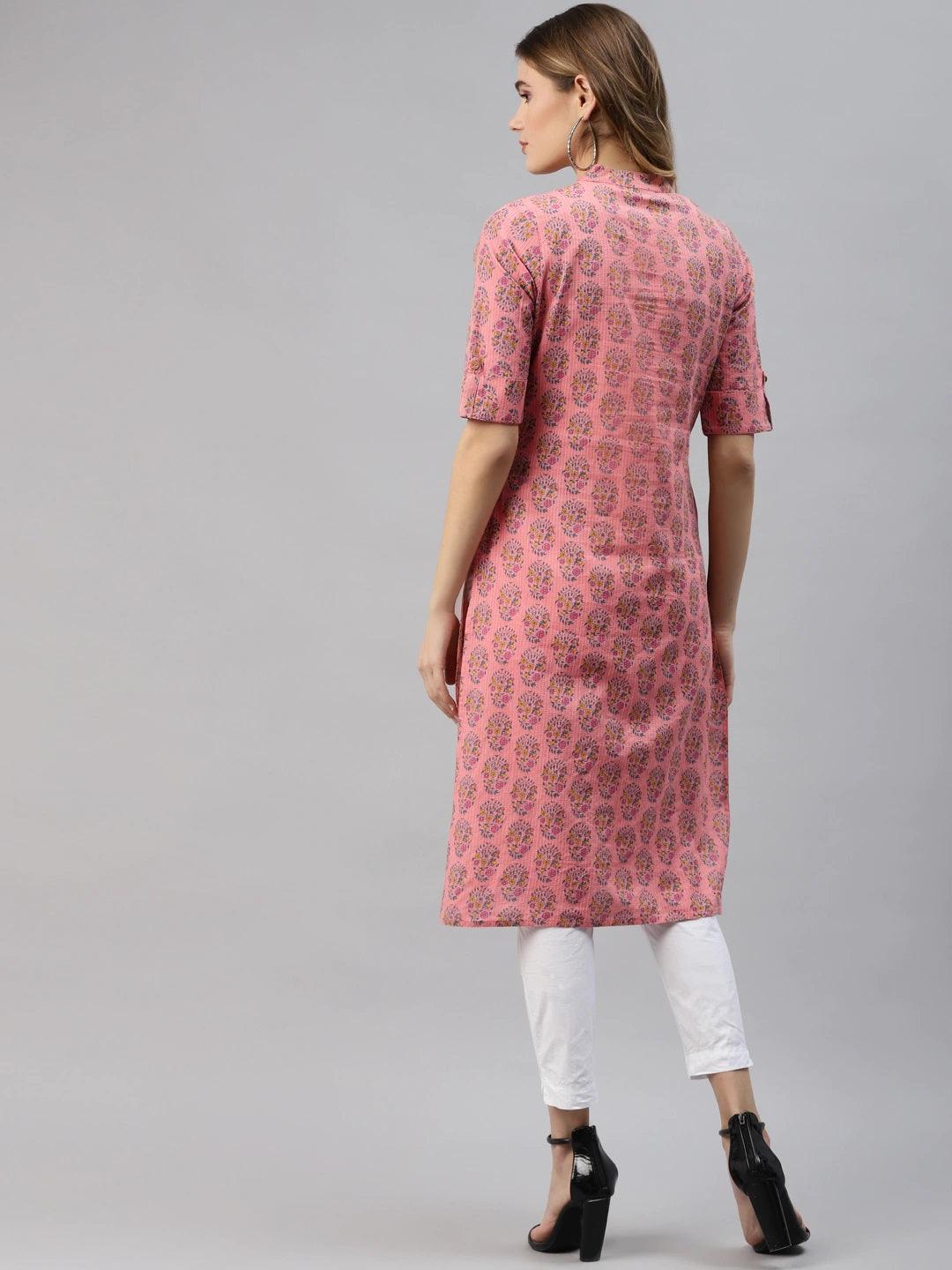 Divena Baby Pink Cotton Straight Fit Kurta - divena world