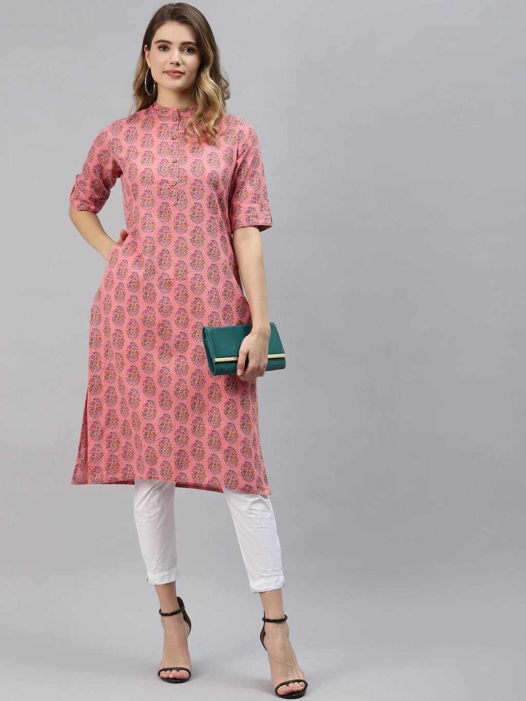 Divena Baby Pink Cotton Straight Fit Kurta - divena world