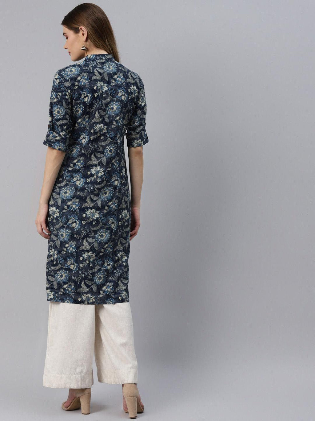 Divena Navy Blue Cotton Straight Kurta - divena world