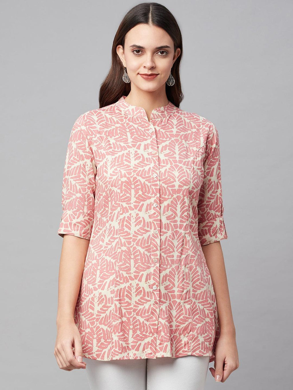 Divena Pink Floral Rayon A-line Shirts Style Top - divena world