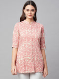 Divena Pink Floral Rayon A-line Shirts Style Top - divena world