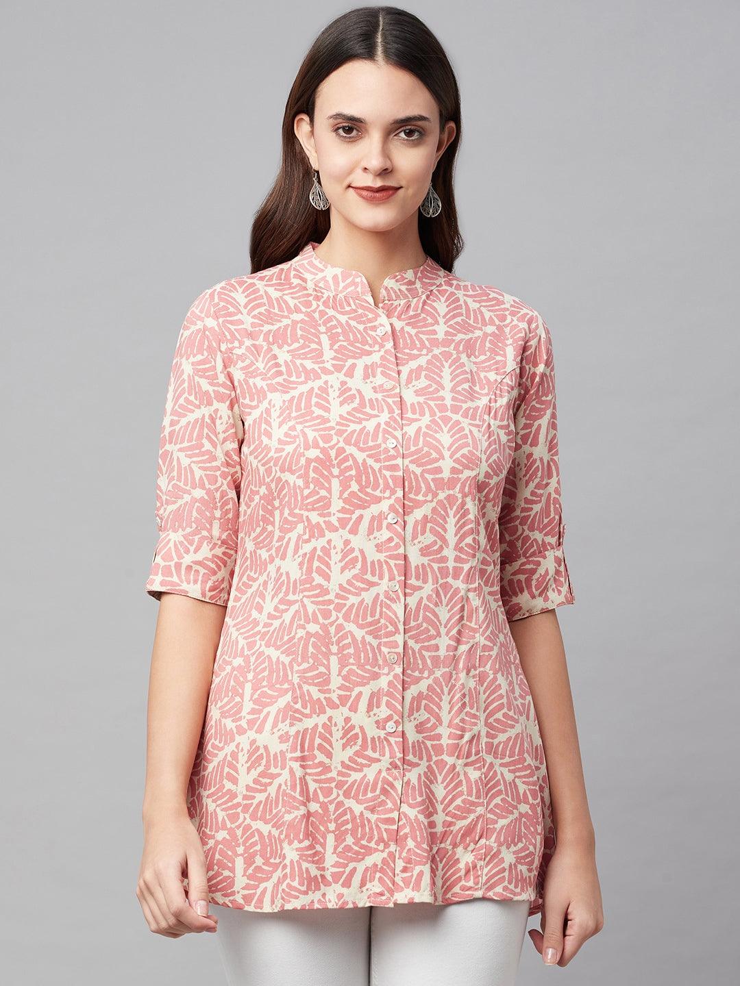 Divena Pink Floral Rayon A-line Shirts Style Top - divena world