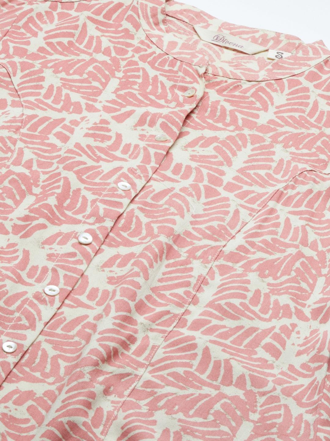 Divena Pink Floral Rayon A-line Shirts Style Top - divena world