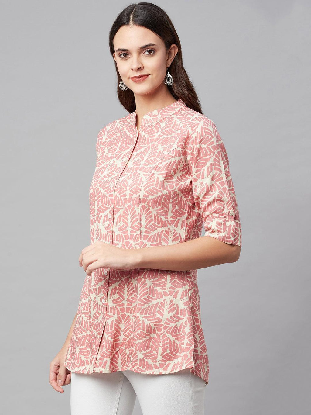 Divena Pink Floral Rayon A-line Shirts Style Top - divena world
