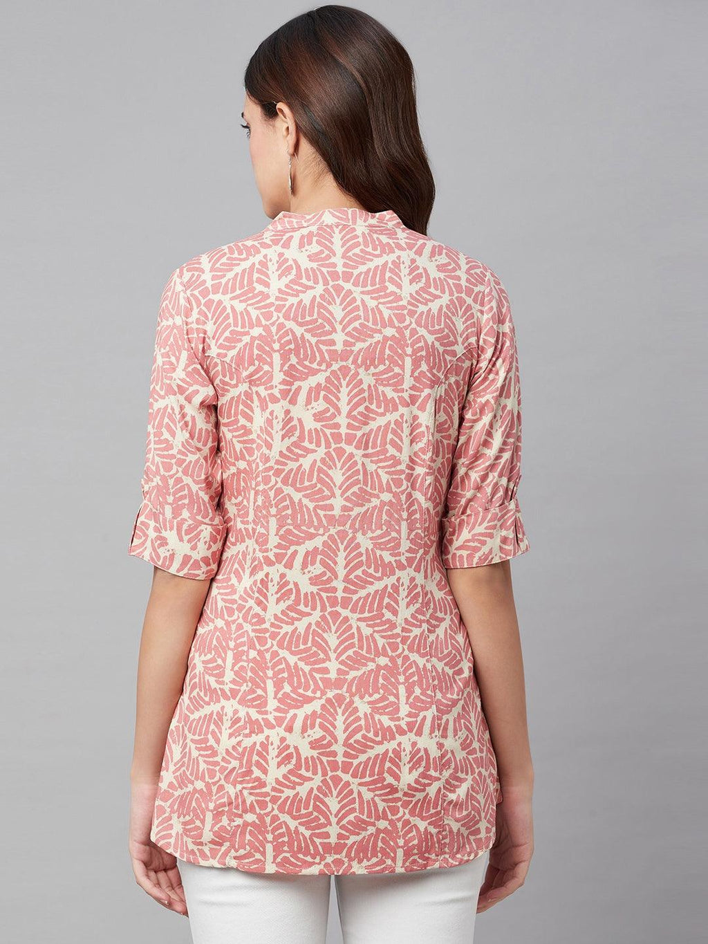 Divena Pink Floral Rayon A-line Shirts Style Top - divena world