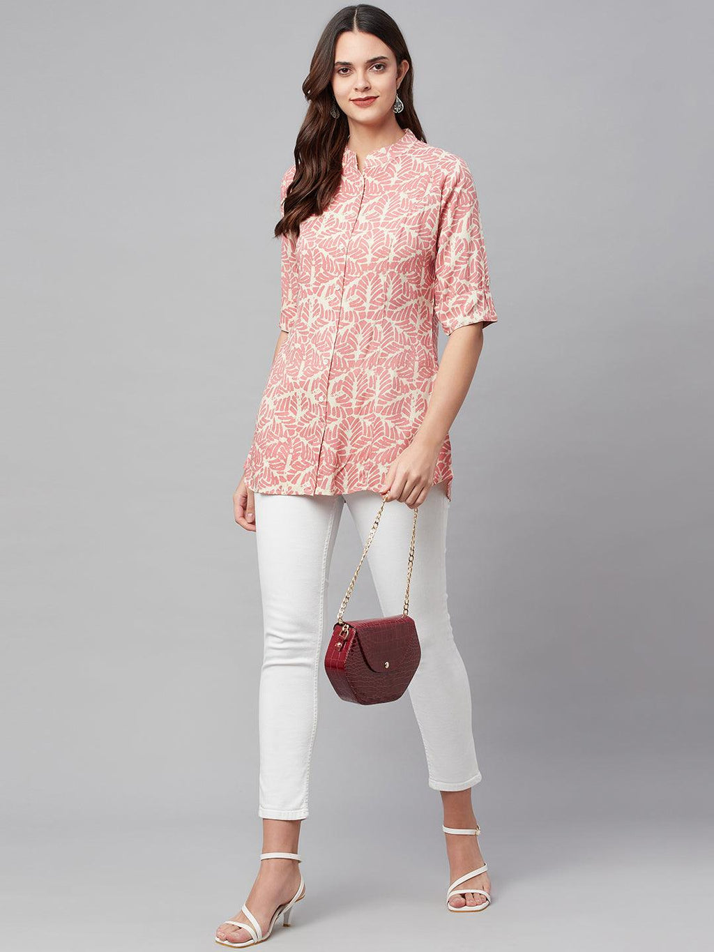 Divena Pink Floral Rayon A-line Shirts Style Top - divena world