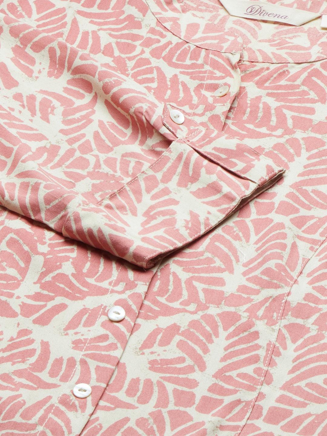 Divena Pink Floral Rayon A-line Shirts Style Top - divena world