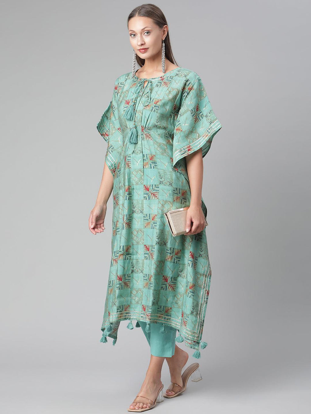 Divena Turquoise green Rayon kaftan Pant set - divena world