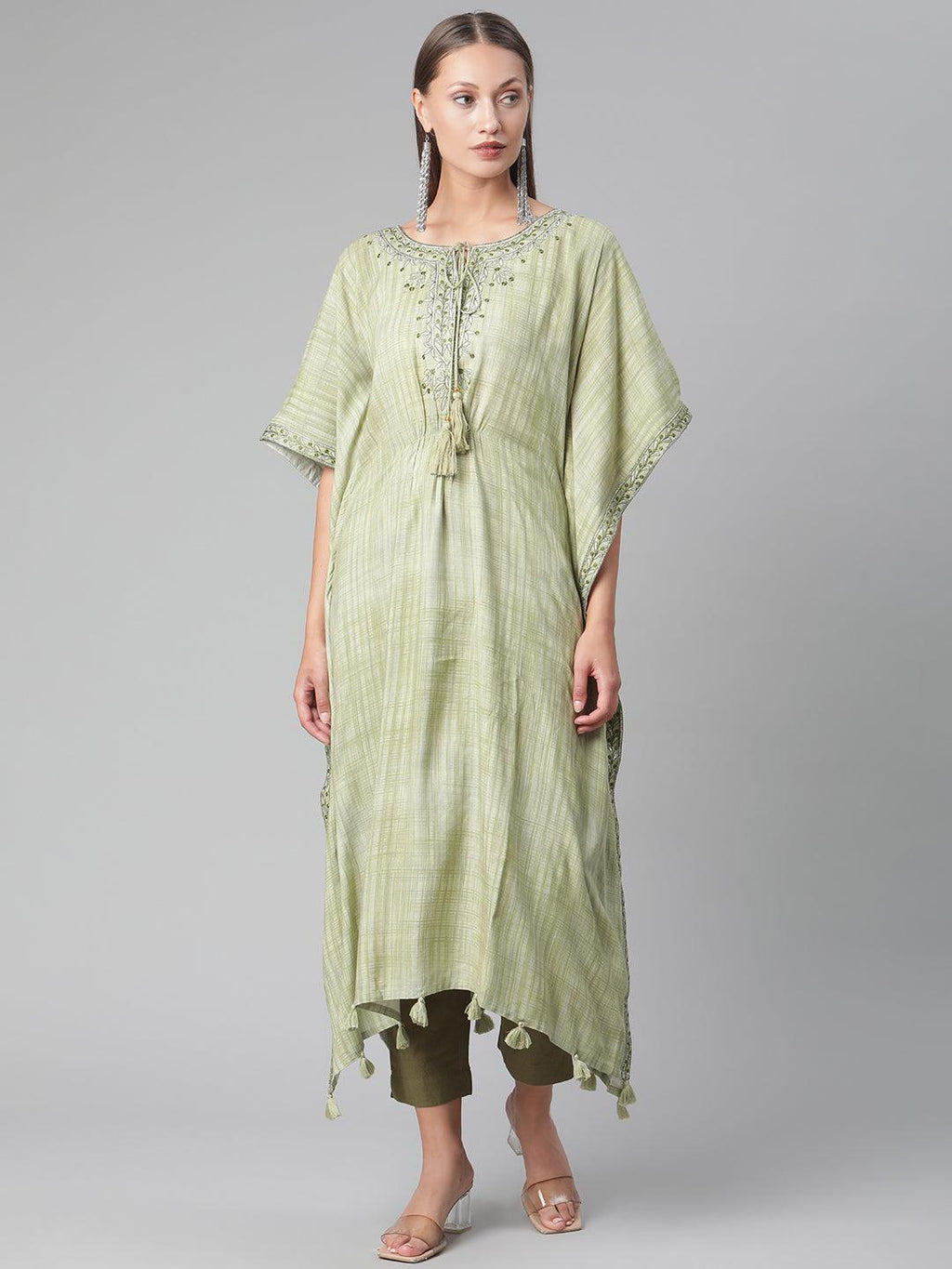 Divena Green Rayon Kaftan Pant Set - divena world
