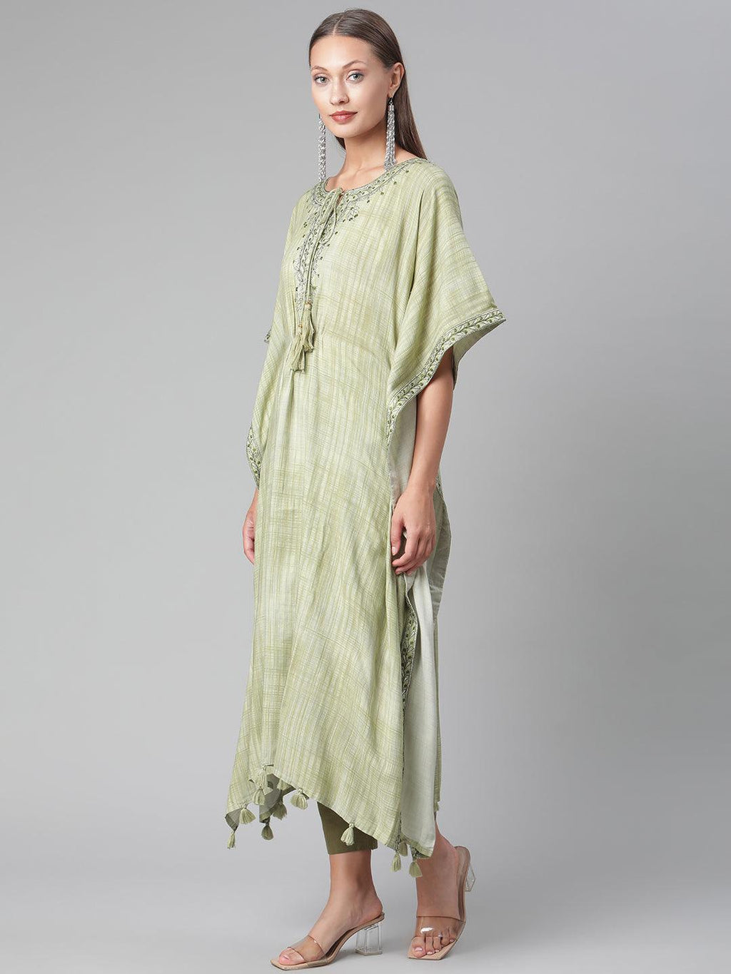 Divena Green Rayon Kaftan Pant Set - divena world