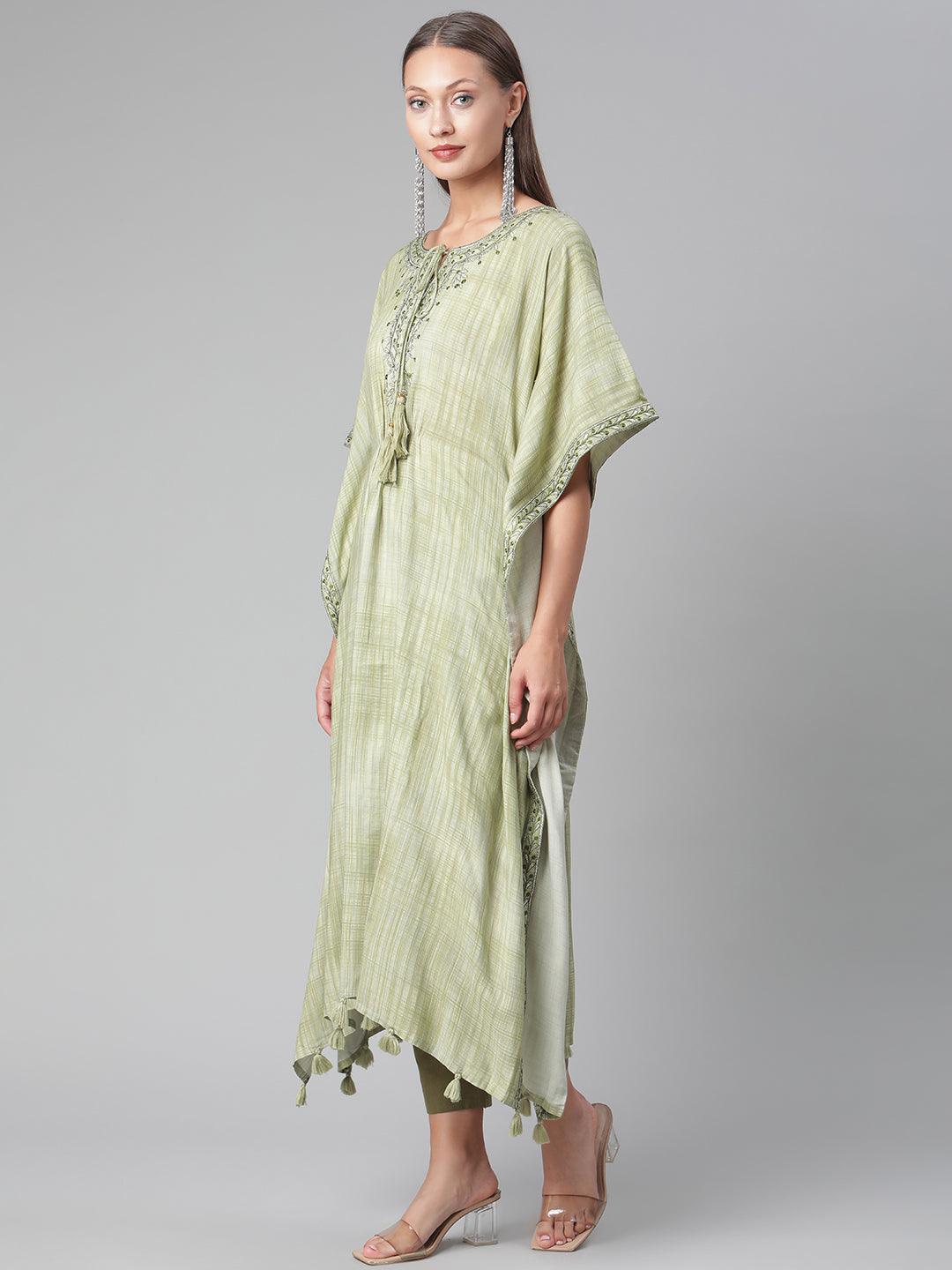 Divena Green Rayon Kaftan Pant Set - divena world