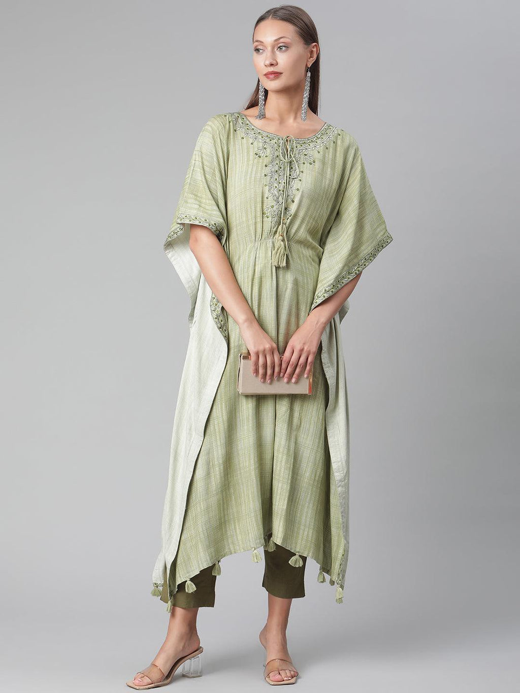 Divena Green Rayon Kaftan Pant Set - divena world