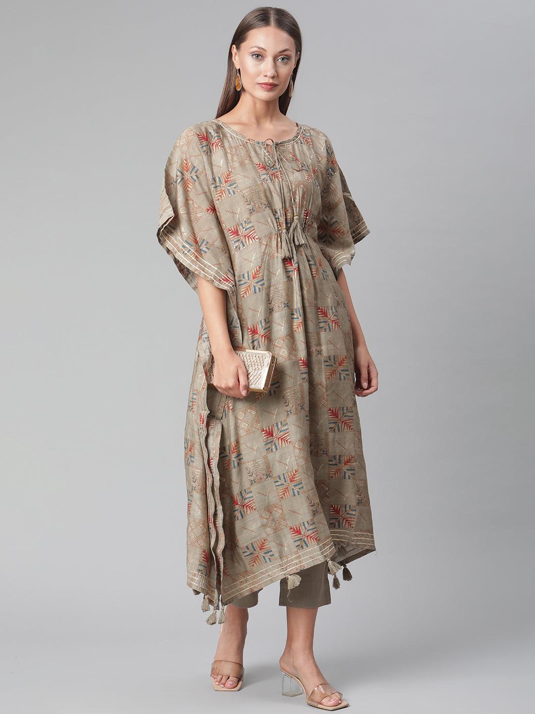 Divena Grey Rayon Kaftan Pant Set - divena world