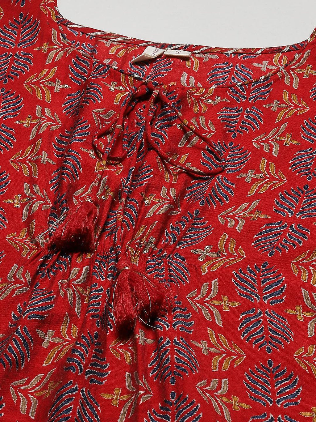 Divena Red Rayon Floral Kaftan Pant Set - divena world