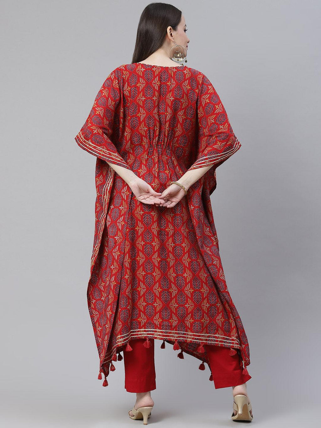 Divena Red Rayon Floral Kaftan Pant Set - divena world