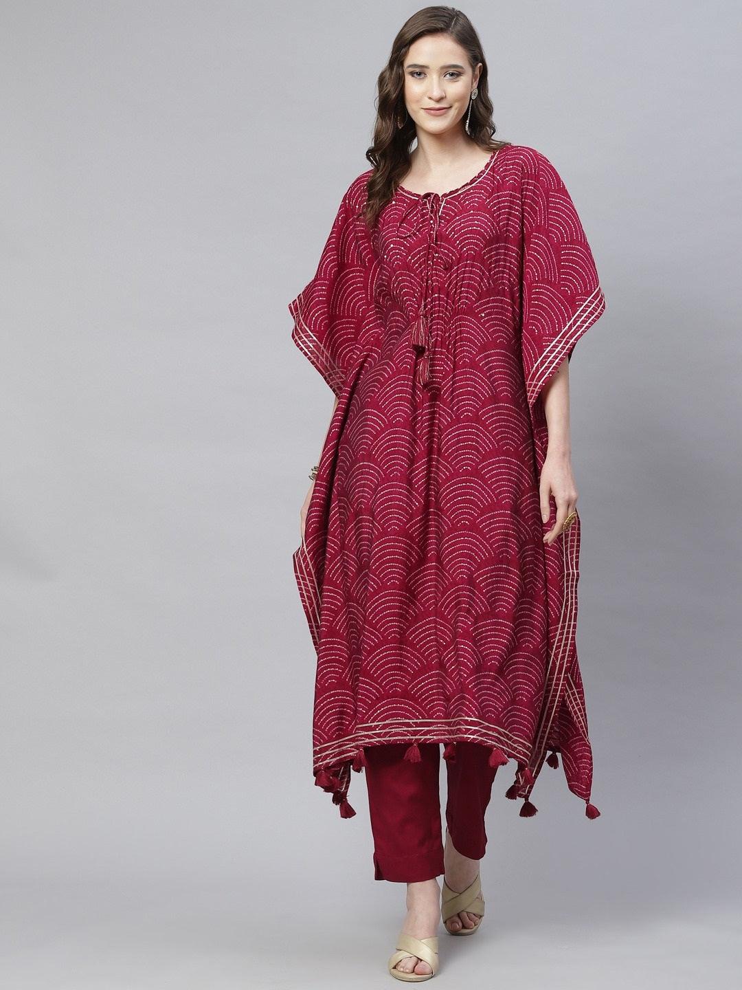 Divena Magenta Modal Bandhej Kaftan Pant Set - divena world