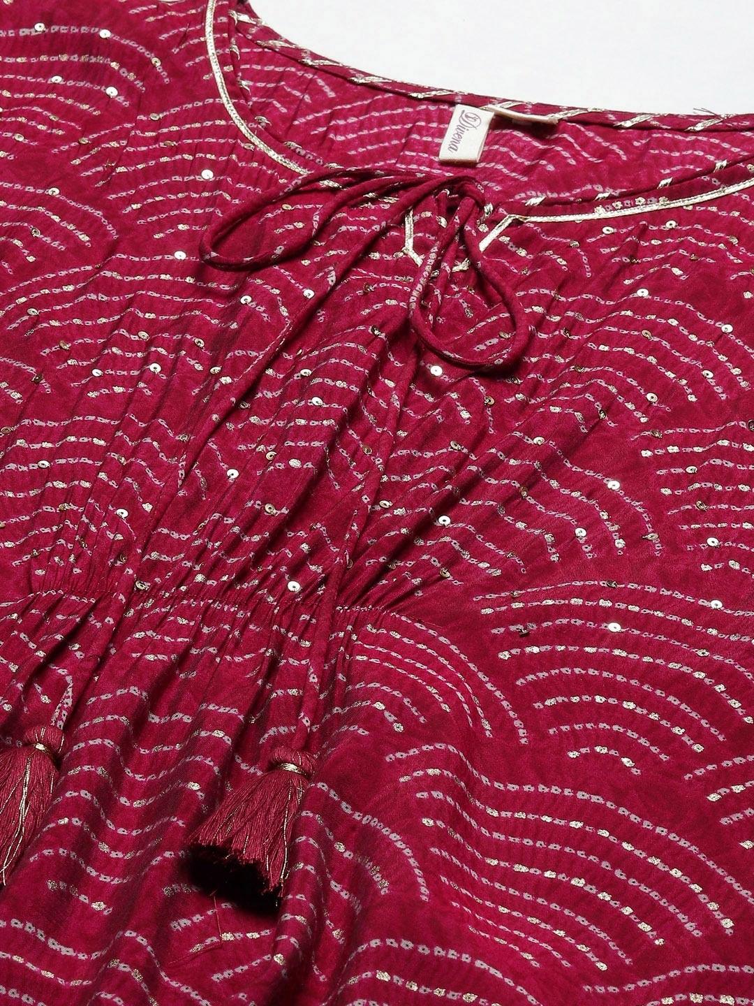 Divena Magenta Modal Bandhej Kaftan Pant Set - divena world