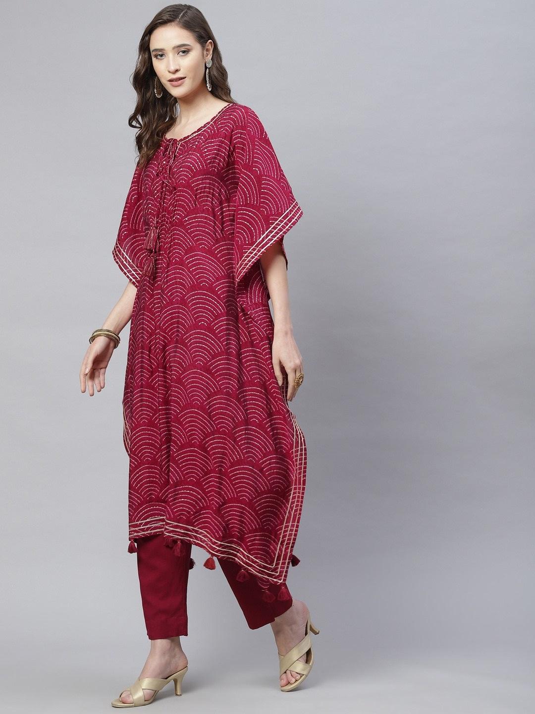 Divena Magenta Modal Bandhej Kaftan Pant Set - divena world