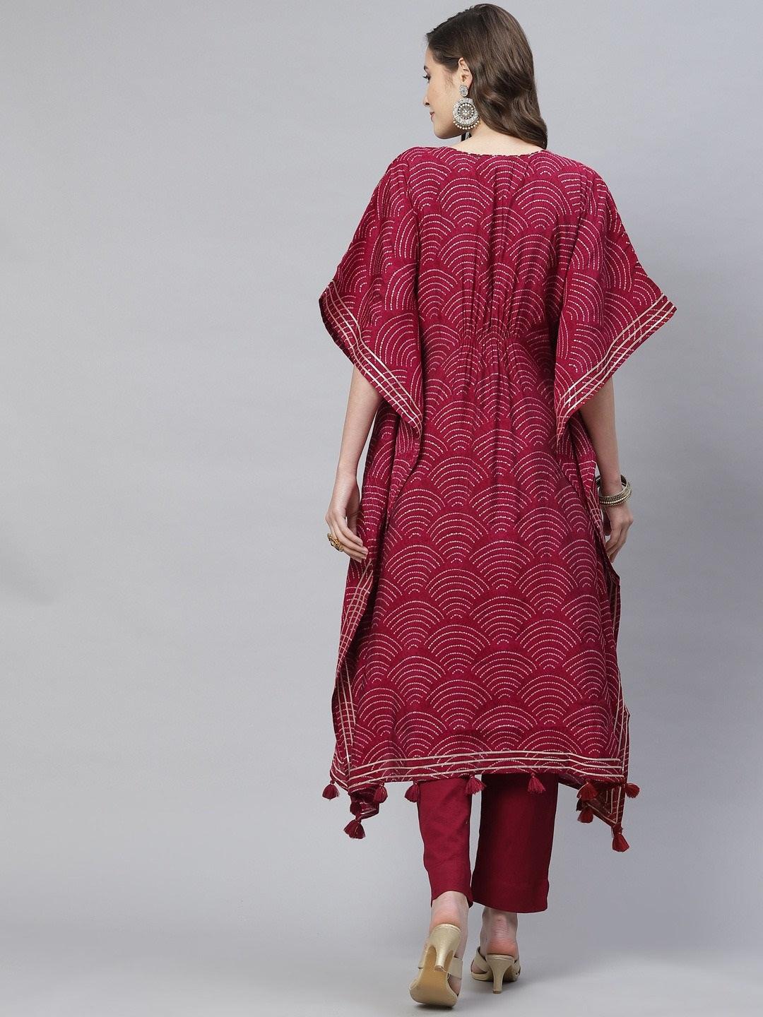 Divena Magenta Modal Bandhej Kaftan Pant Set - divena world
