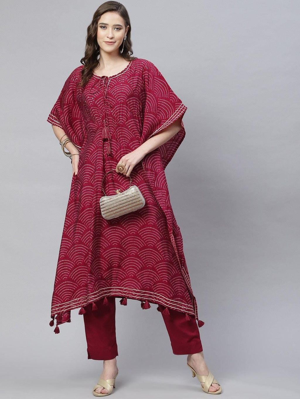 Divena Magenta Modal Bandhej Kaftan Pant Set - divena world