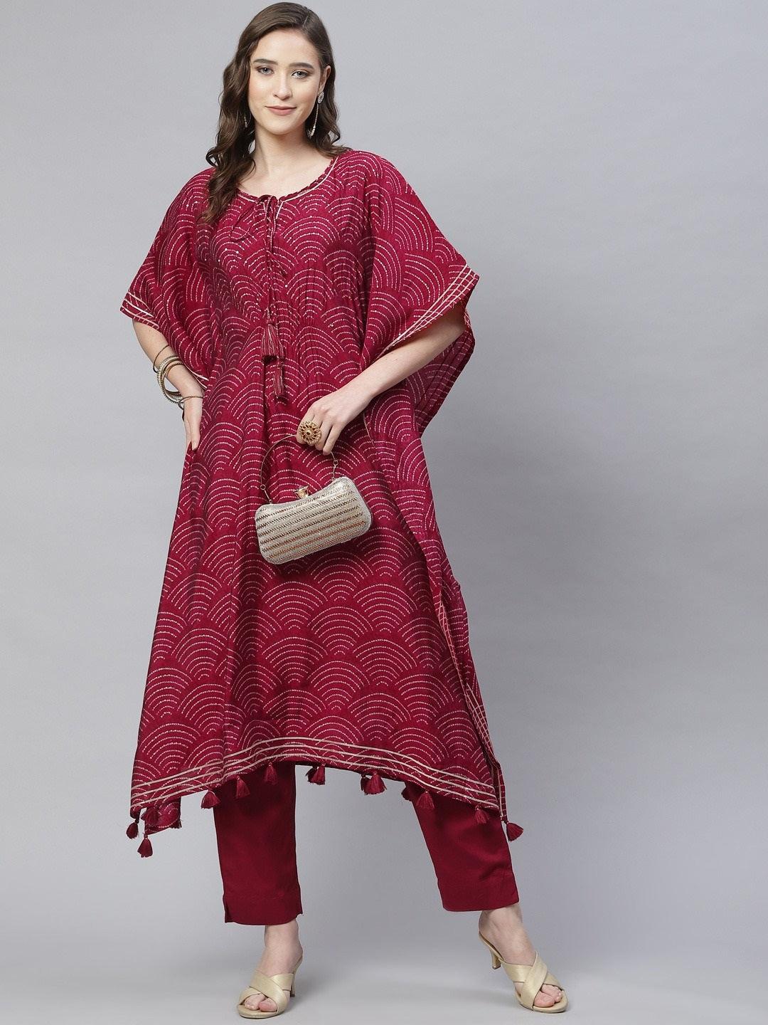 Divena Magenta Modal Bandhej Kaftan Pant Set - divena world
