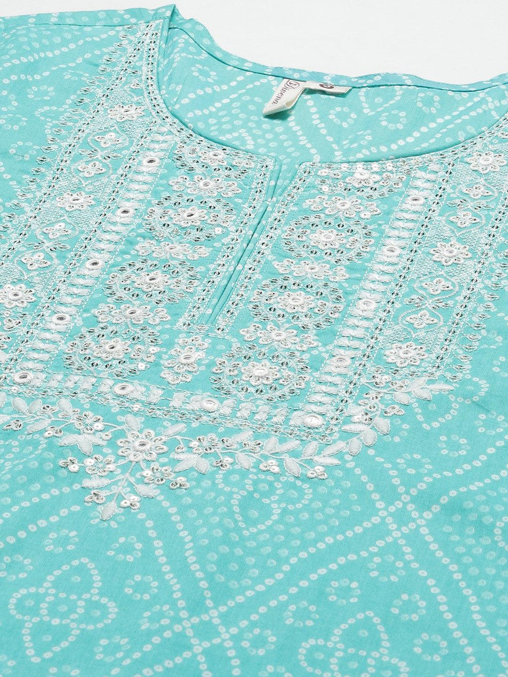 Divena Turquoise Bandhani Printed Kurta Pant Set with Dupatta - divena world