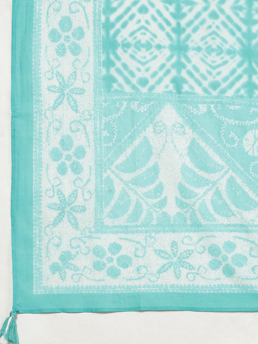 Divena Turquoise Bandhani Printed Kurta Pant Set with Dupatta - divena world
