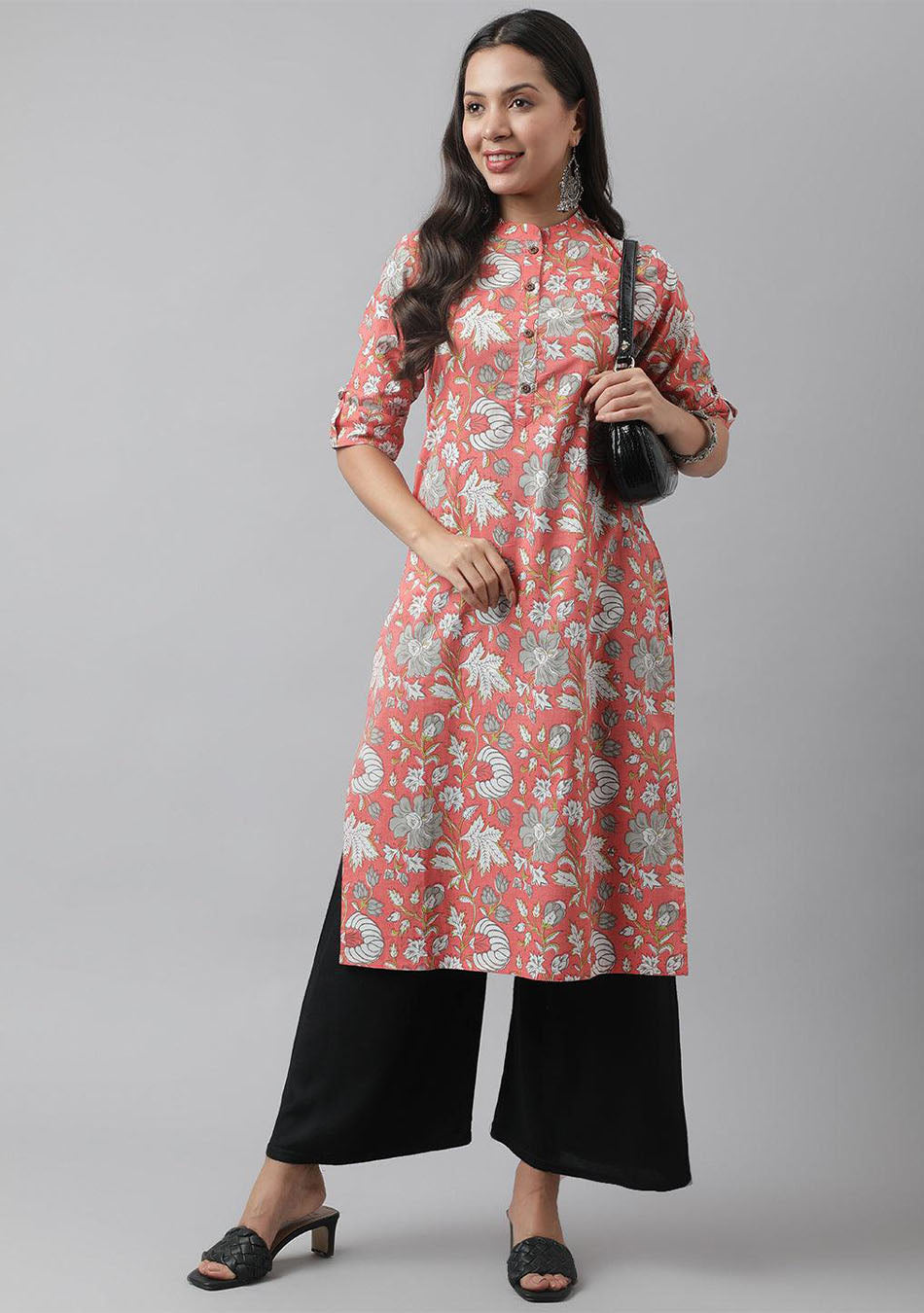 Noe Velarro Pink & Multi Floral Printed Straight Kurta