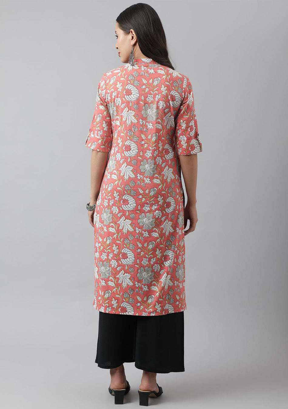 Noe Velarro Pink & Multi Floral Printed Straight Kurta