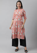 Noe Velarro Pink & Multi Floral Printed Straight Kurta