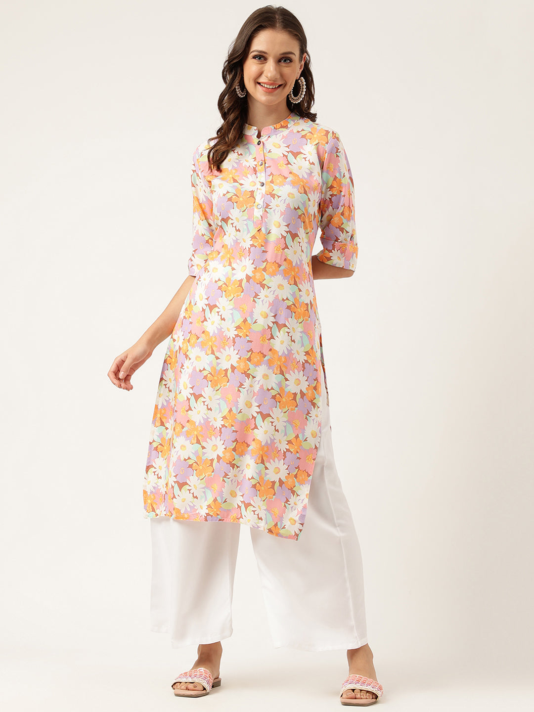 Noe Velarro Multi Colored Floral Digital Printed Straight Half Sleeve Kurta