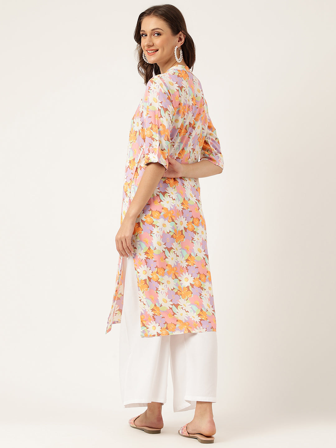 Noe Velarro Multi Colored Floral Digital Printed Straight Half Sleeve Kurta