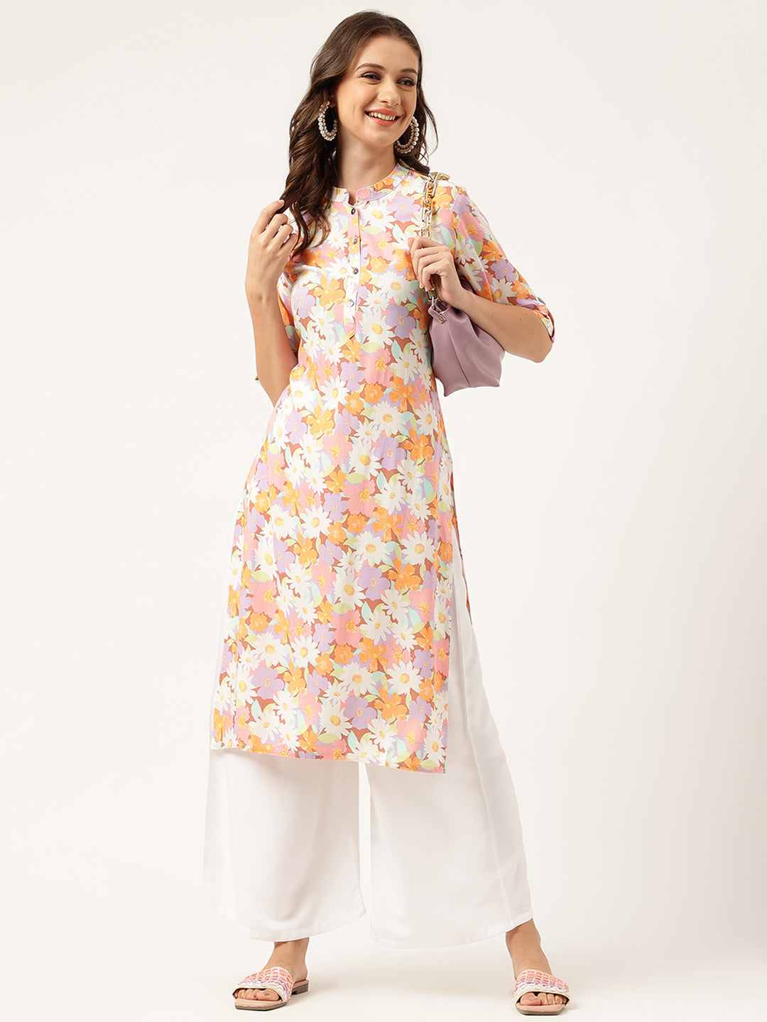 Noe Velarro Multi Colored Floral Digital Printed Straight Half Sleeve Kurta