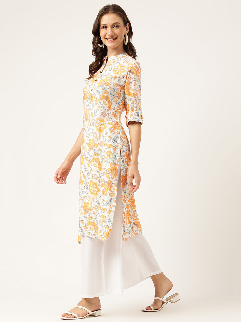 Noe Velarro Multi Color Floral Digital Printed Straight Fold Sleeve Kurta