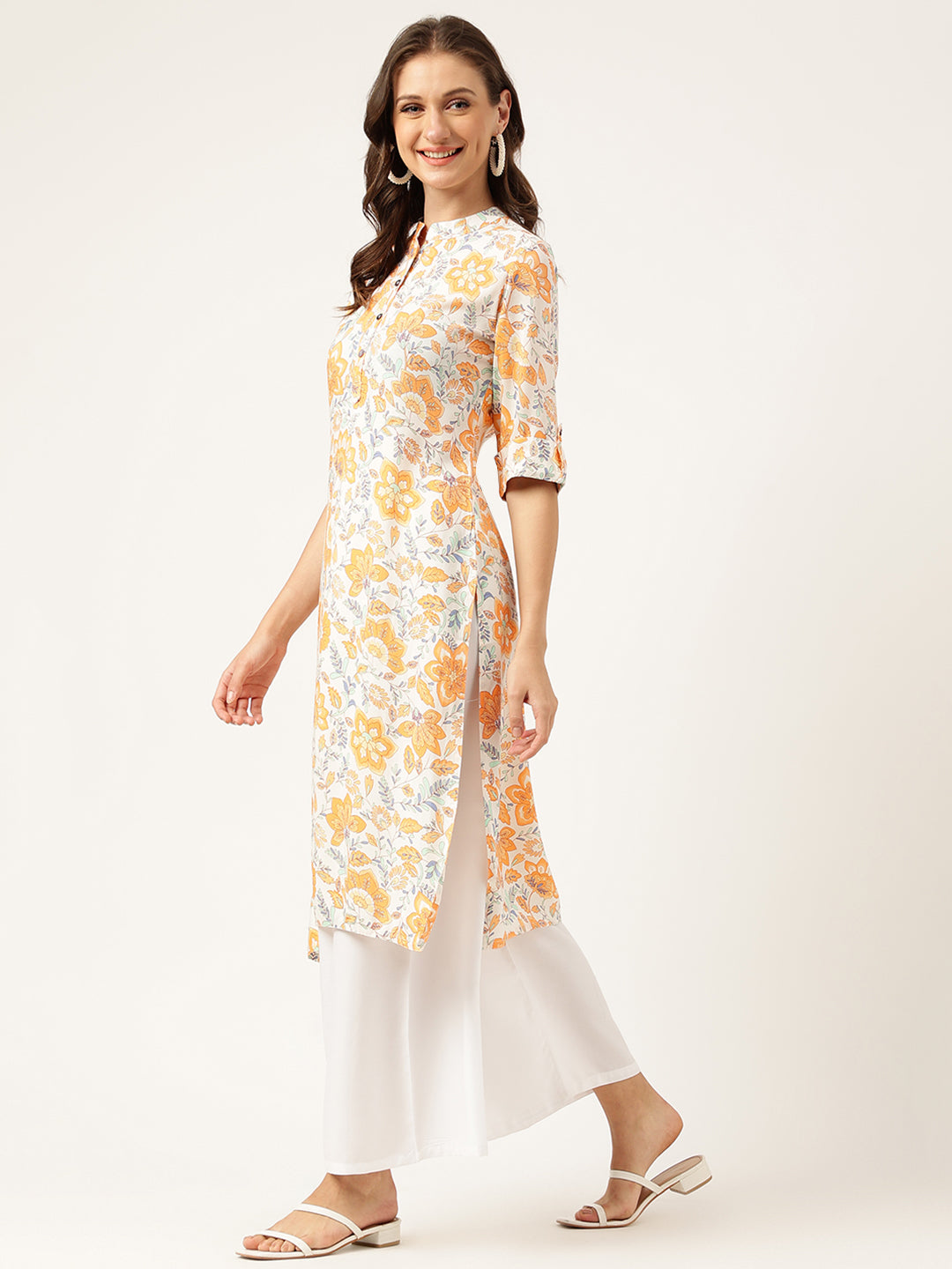 Noe Velarro Multi Color Floral Digital Printed Straight Fold Sleeve Kurta