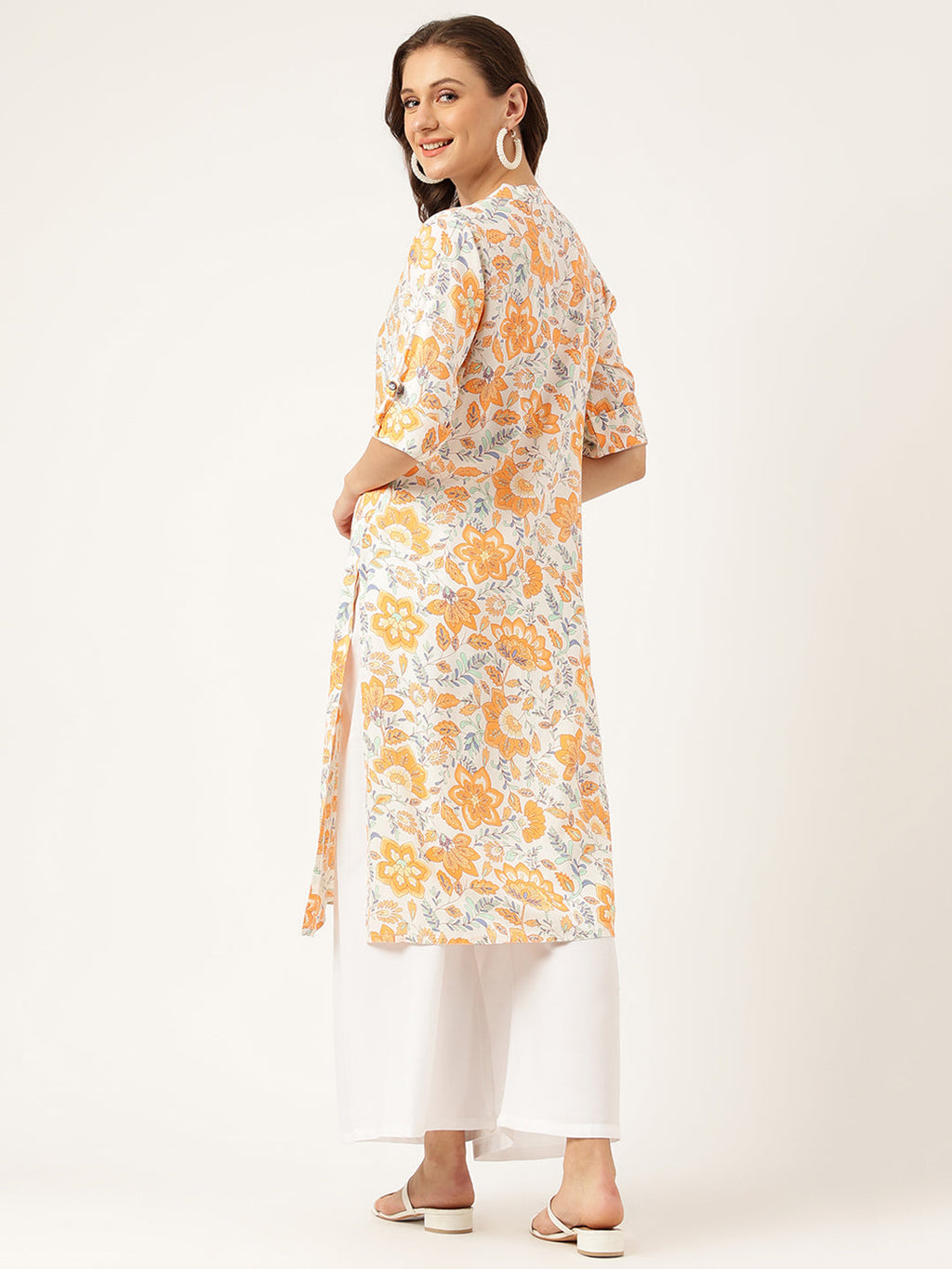 Noe Velarro Multi Color Floral Digital Printed Straight Fold Sleeve Kurta