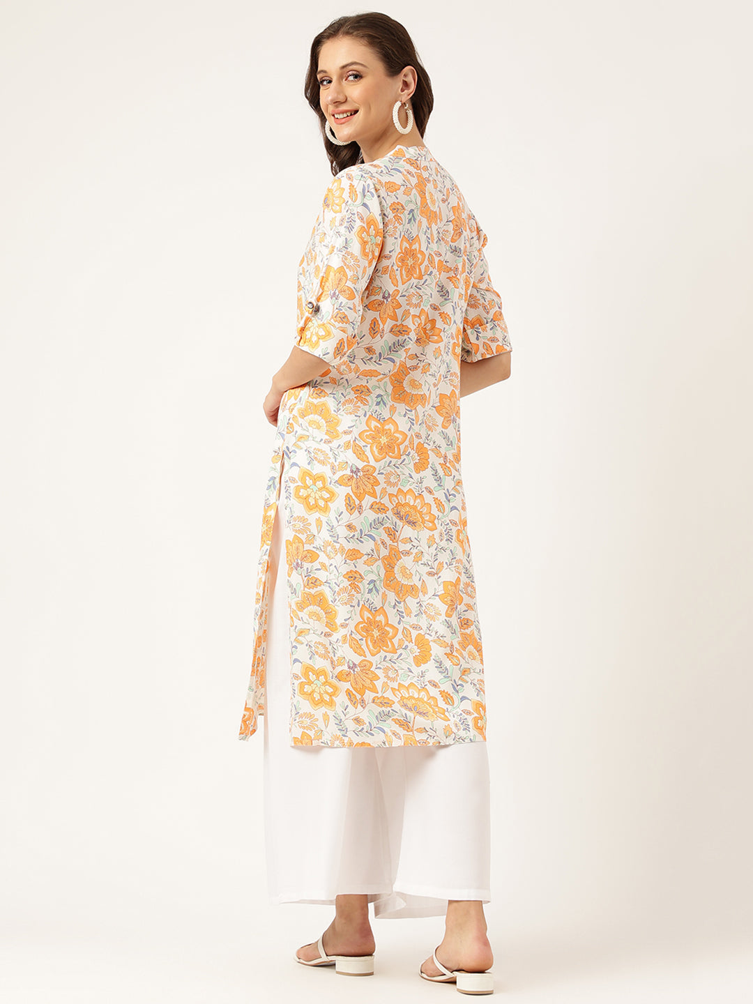 Noe Velarro Multi Color Floral Digital Printed Straight Fold Sleeve Kurta