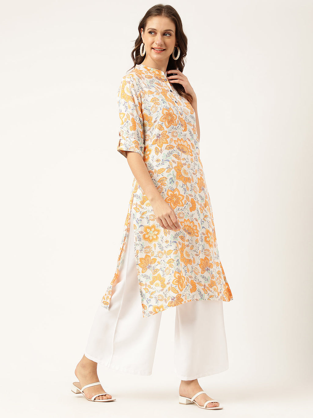 Noe Velarro Multi Color Floral Digital Printed Straight Fold Sleeve Kurta