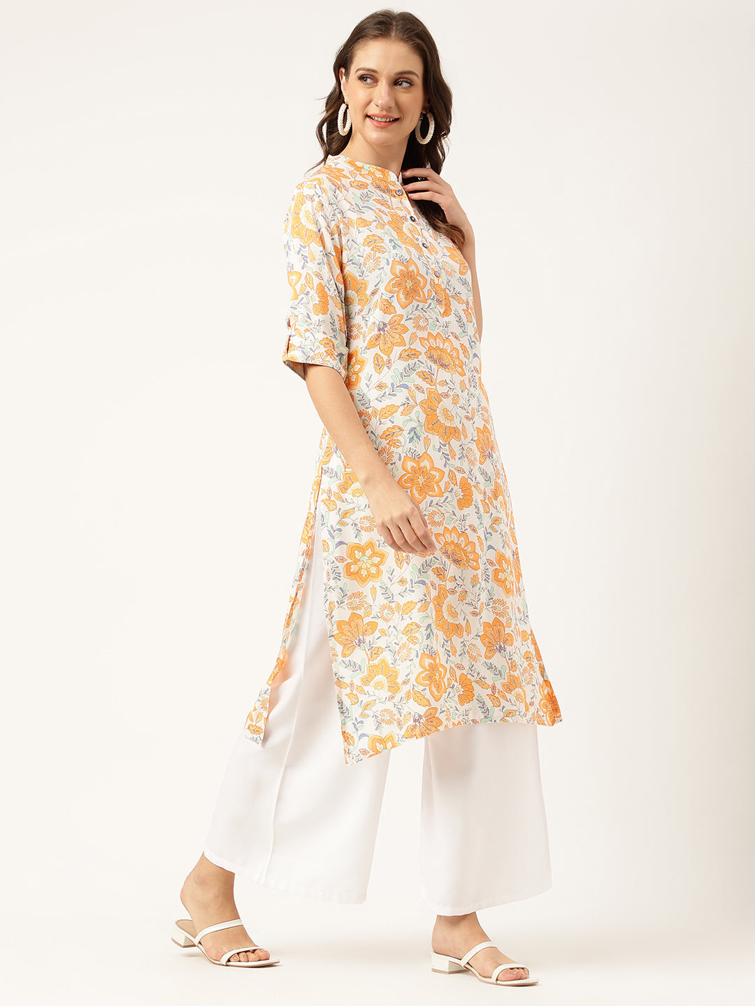 Noe Velarro Multi Color Floral Digital Printed Straight Fold Sleeve Kurta