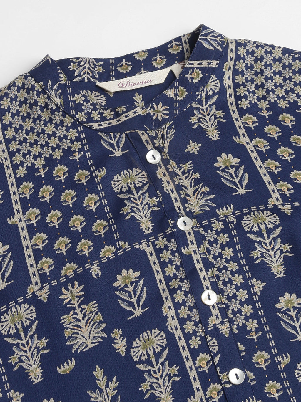 Noe Velarro Navy Floral Digital Printed Straight Fold Sleeve Kurta