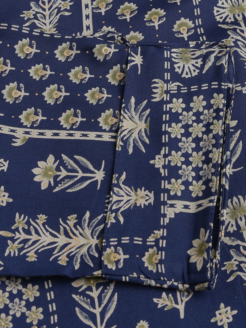 Noe Velarro Navy Floral Digital Printed Straight Fold Sleeve Kurta