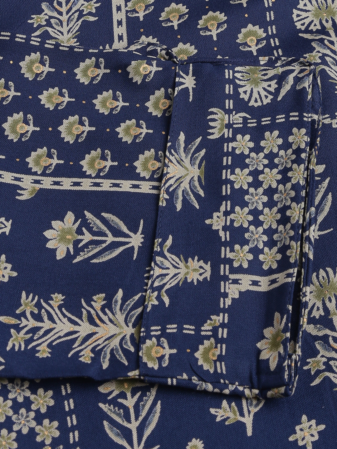 Noe Velarro Navy Floral Digital Printed Straight Fold Sleeve Kurta