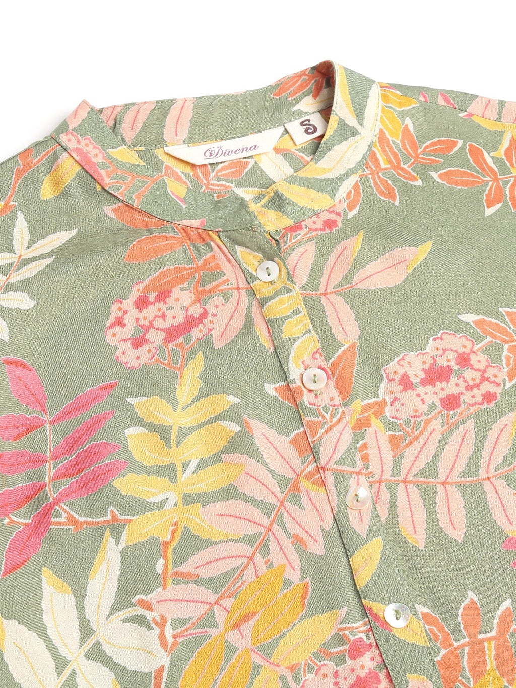 Noe Velarro Green Floral Digital Printed Straight Fold Sleeve Kurta