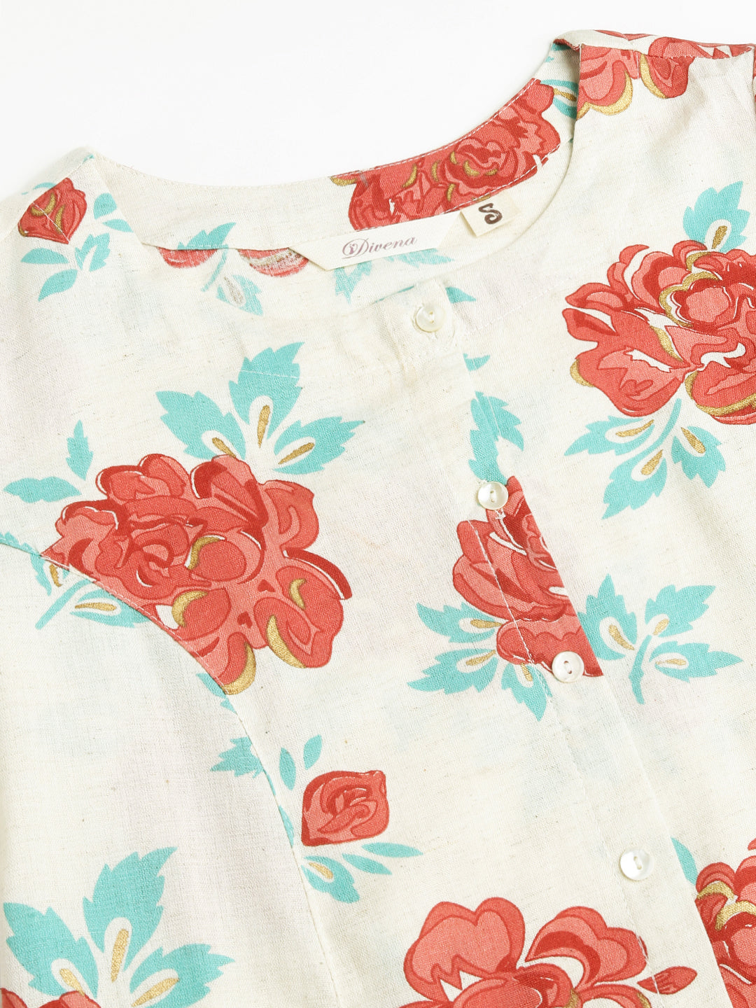 Noe Velarro Cream Floral Printed Cotton A-Line  Kurta