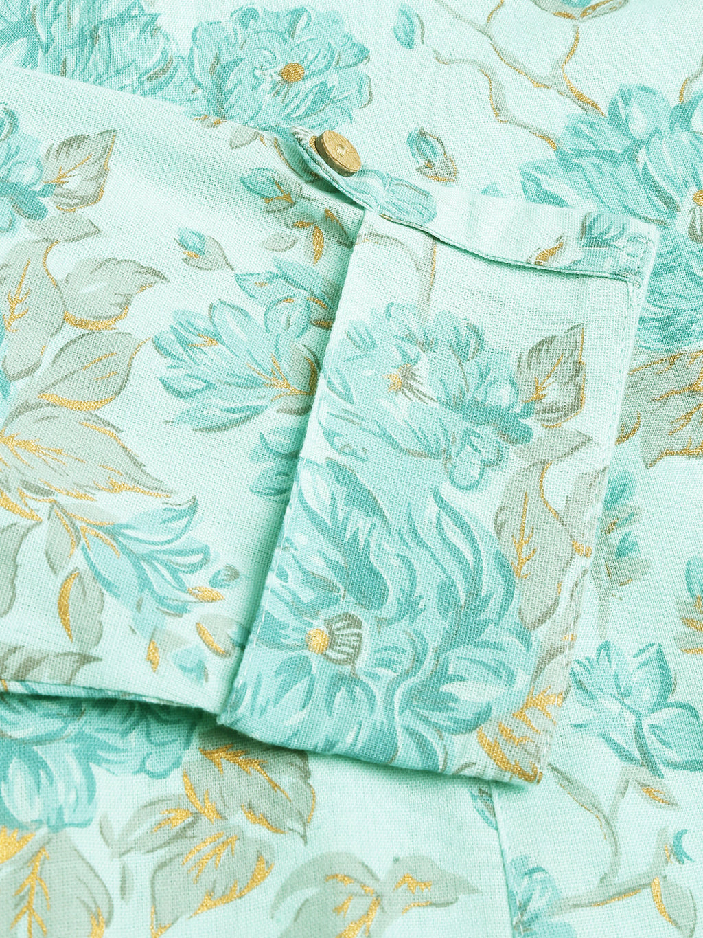 Noe Velarro Sea Green Floral Printed Cotton A-Line  Kurta