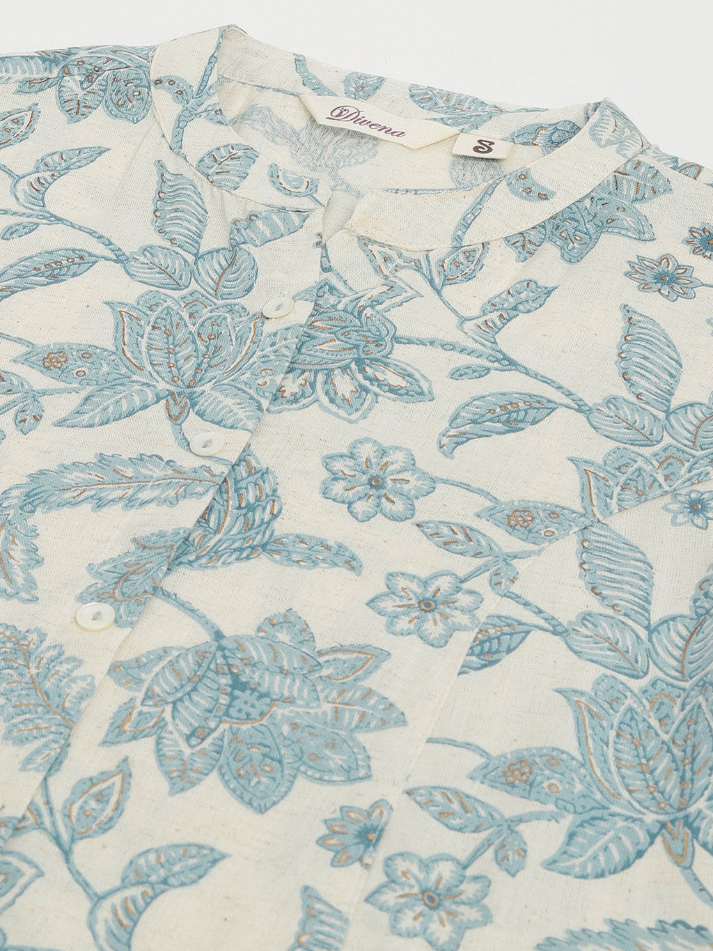 Noe Velarro Sky blue Floral Printed Cotton A-Line Kurta