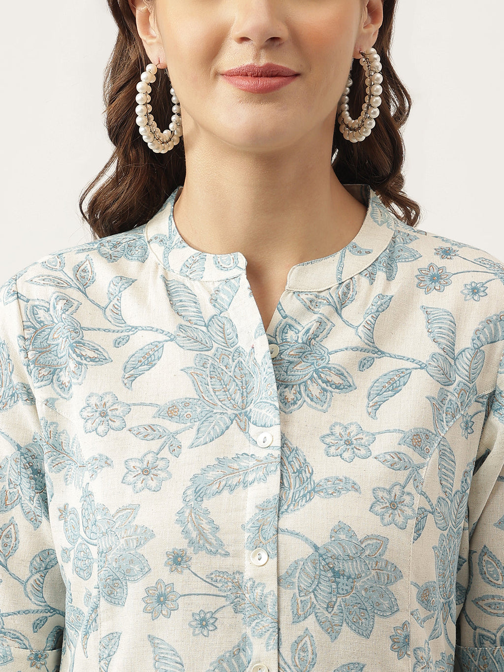 Noe Velarro Sky blue Floral Printed Cotton A-Line Kurta