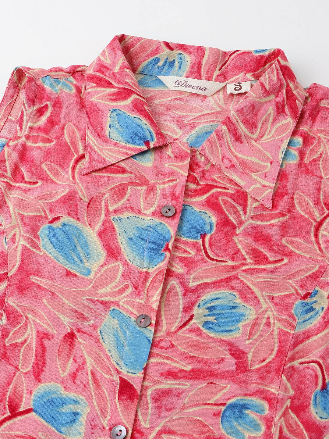 Noe Velarro Pink Floral Print Rayon A-Line Midi Dress with Attached Sleeves for Women