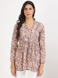 Noe Velarro Grey Floral Printed Cotton Top