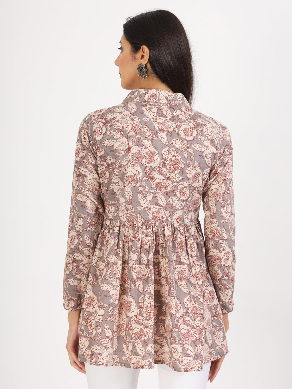 Noe Velarro Grey Floral Printed Cotton Top
